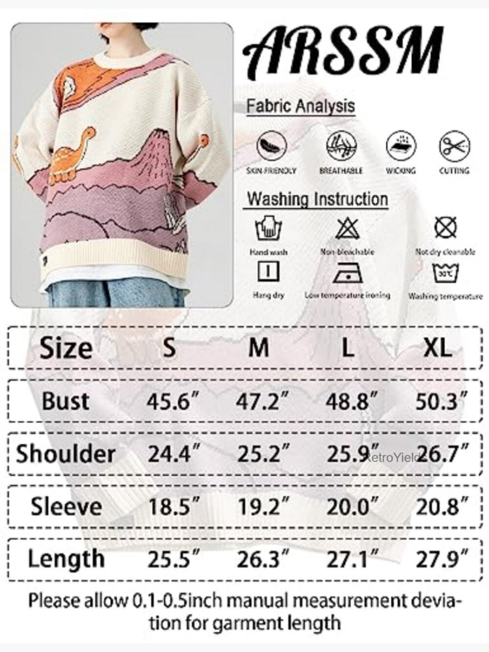Oversized Dinosaur Knit Pullover Sweater Unisex Crewneck - Picture 7 of 7
